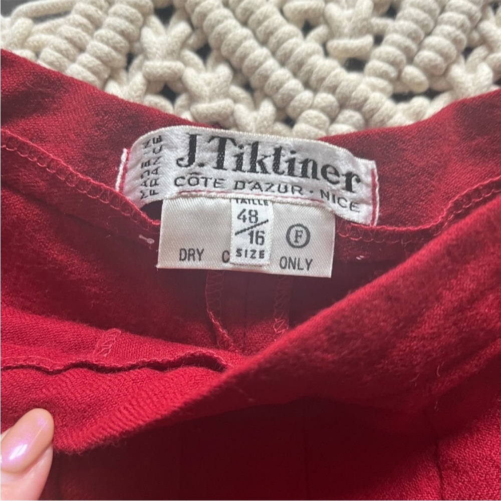 J. TIKTINER Côte D’Azure NICE Red Wool Gaucho Pants Size 6 to 8 - Picture 2 of 11